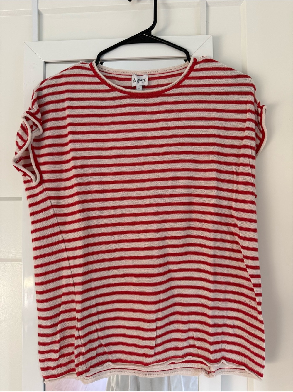 Armani Collezioni Red & White Striped Short Sleeve Tee Sz 12